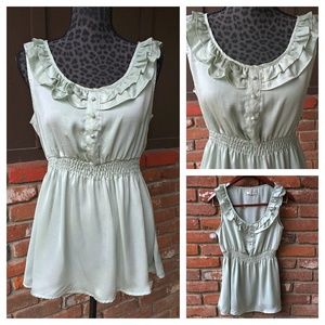 Romy Sage Green Ruffle Sleeveless Blouse  - Size Medium